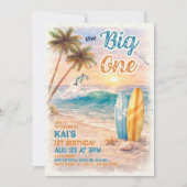 The Big One Retro Surf Beach Geburtstag Einladung (Vorderseite)
