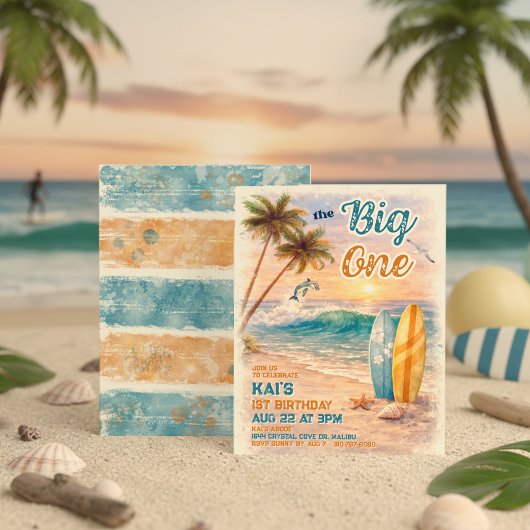 The Big One Retro Surf Beach Geburtstag Einladung