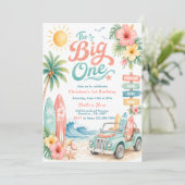 The Big One Surf Beach 1. Geburtstag Einladung (Stehend Vorderseite)