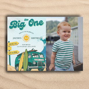 The Big One Surf Vintage 1. Geburtstagsfoto Einladung