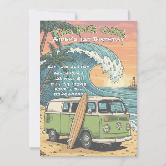 The Big One, Surfing Wave 1st Birthday Einladung (Vorderseite)