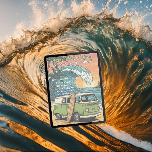 The Big One, Surfing Wave 1st Birthday Einladung