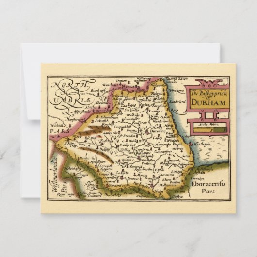 The Bishopprick Durham Landkreis England Old Map Einladung (Vorderseite)