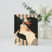 "The Black Hat" Art Deco von George Barbier Postkarte (Stehend Vorderseite)