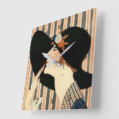 "The Black Hat" Art Deco von George Barbier Quadratische Wanduhr (Winkel)