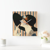 "The Black Hat" Art Deco von George Barbier Quadratische Wanduhr (Zuhause)