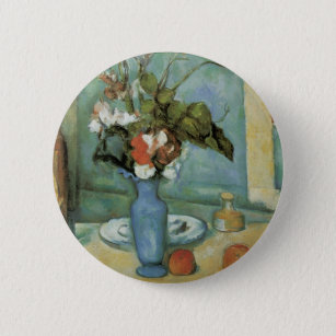 The Blue Vase (Blume und Obst) von Paul Cezanne Button