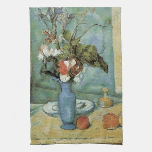 The Blue Vase (Blume und Obst) von Paul Cezanne Handtuch (Vertikal)