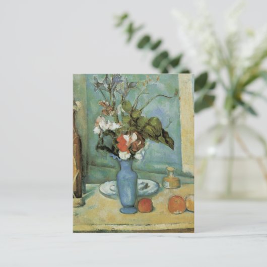 The Blue Vase (Blume und Obst) von Paul Cezanne Postkarte (Stehend Vorderseite)
