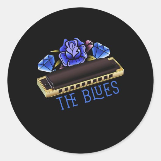 The Blues Harmonica Music Sound Acoustic Jazz Gift Runder Aufkleber (Vorderseite)