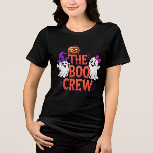 The Boo Crew Halloween Ghosts & Pumpkin Cartoon Tri-Blend Shirt (Vorderseite)