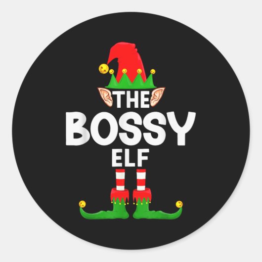 The Bossy Elf Family Christmas Pajama Party Runder Aufkleber (Vorderseite)