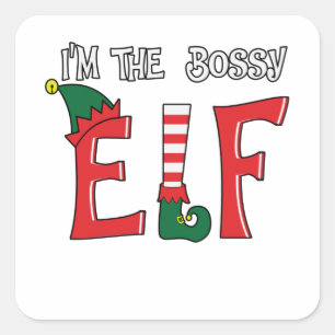 The Bossy Elf Family Matching Christmas Pajamas Quadratischer Aufkleber