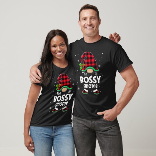 The Bossy Gnome Buffalo Plaid Christmas Matching F T-Shirt (Unisex)