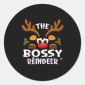 The Bossy Reindeer Christmas Men Women Runder Aufkleber (Vorderseite)