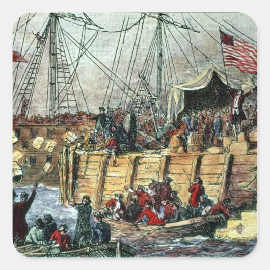 The Boston Tea Party, 16. Dezember 1773 Quadratischer Aufkleber (Vorderseite)