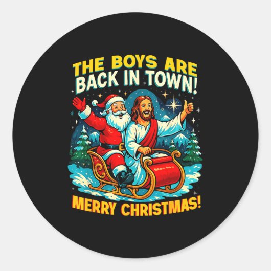 The Boys Are Back In Town Merry Christmas Design  Runder Aufkleber (Vorderseite)