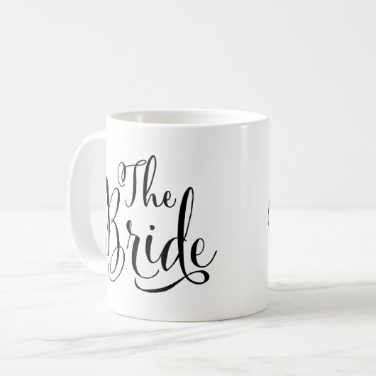 The Bride Elegant Black Script Wedding Kaffeetasse (Vorderseite Links)