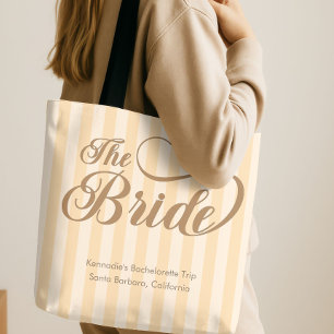 The Bride Elegant Calligraphy Champagne Stripe Tasche