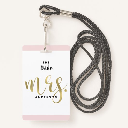 The Bride Mrs Gold Wedding Party VIP Pass Ausweis (Vorderseite mit Schlüsselband)