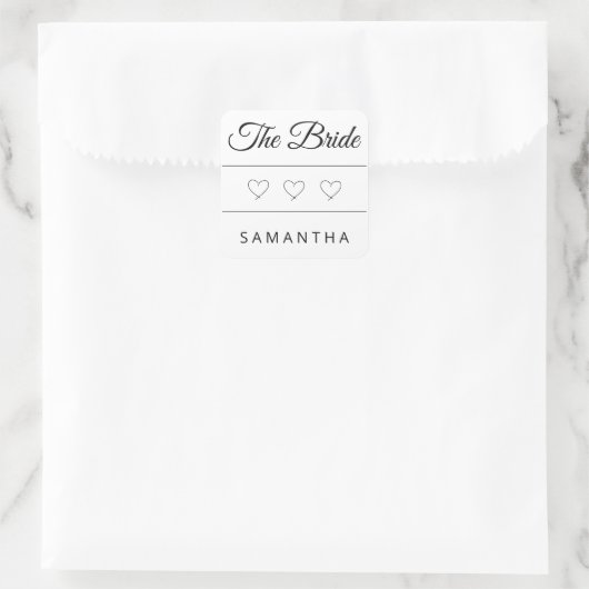 The Bride Personalized Wedding Design Quadratischer Aufkleber (Tasche)