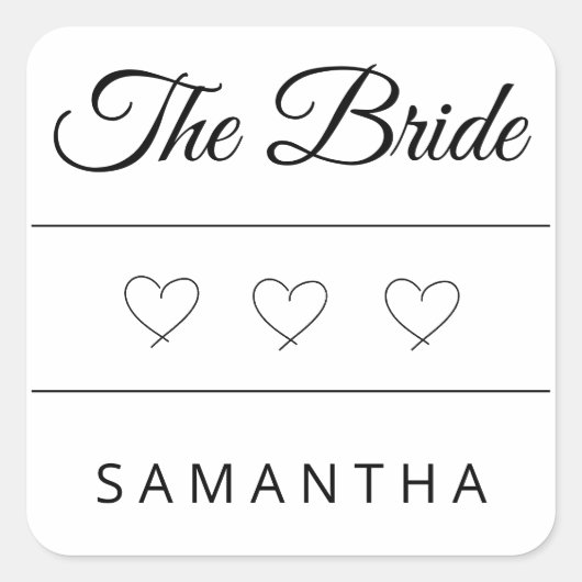 The Bride Personalized Wedding Design Quadratischer Aufkleber (Vorderseite)