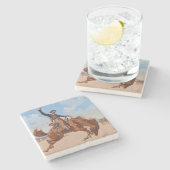 The Bronco Buster (von Frederic Remington) Steinuntersetzer (Seitenansicht)