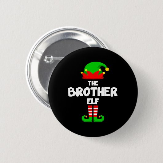 The Brother Elf Funny Christmas Matching Family Pa Button (Vorne & Hinten)