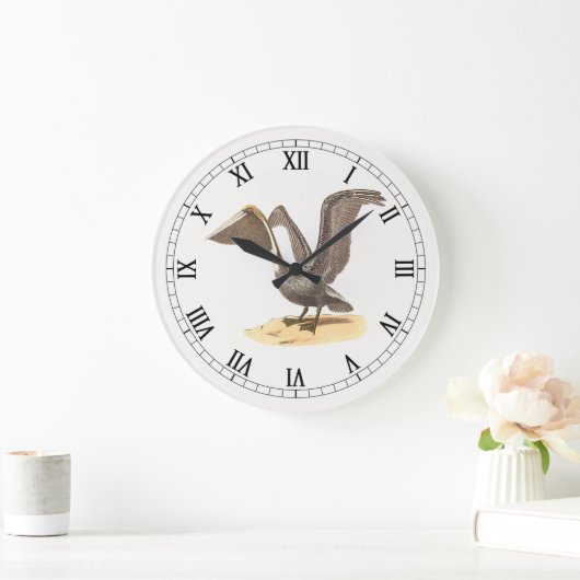 The Brown Pelican (Pelecanus occidentalis) NY Bird Große Wanduhr (Zuhause)