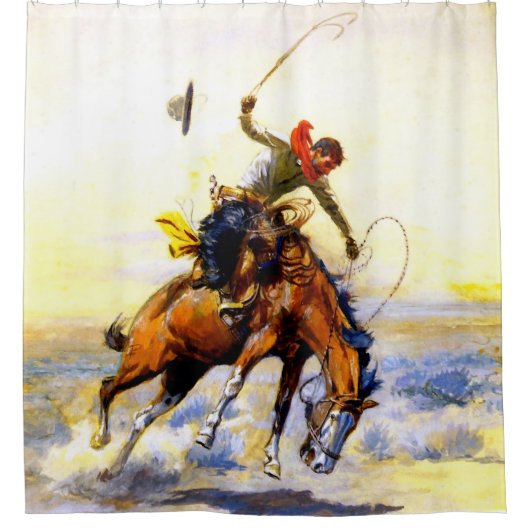 "The Bucker" Western Art von Charles M. Russell Duschvorhang (Vorderseite)