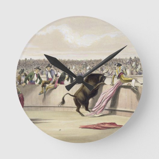 The Bull Leaping the Barriers, 1865 (Farbe litho) Runde Wanduhr (Vorderseite)