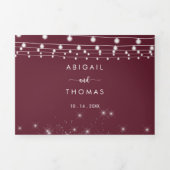 The Burgundy String Lights Trifold Wedding of Dreifach Gefaltete Einladung (Cover)