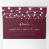 The Burgundy String Lights Trifold Wedding of Dreifach Gefaltete Einladung (Innen Erste Seite)