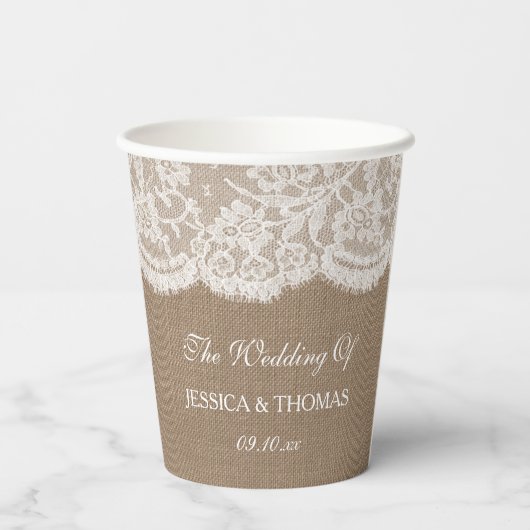 The Burlap & Lace Wedding Collection Pappbecher (Rückseite)