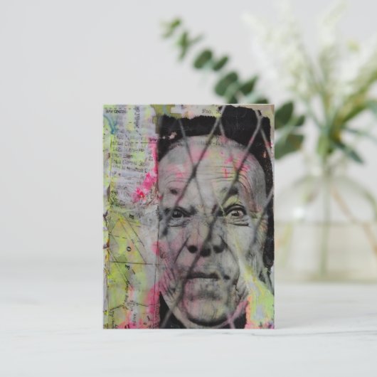 the caged man unique Mixed Media Collage Postkarte (Stehend Vorderseite)