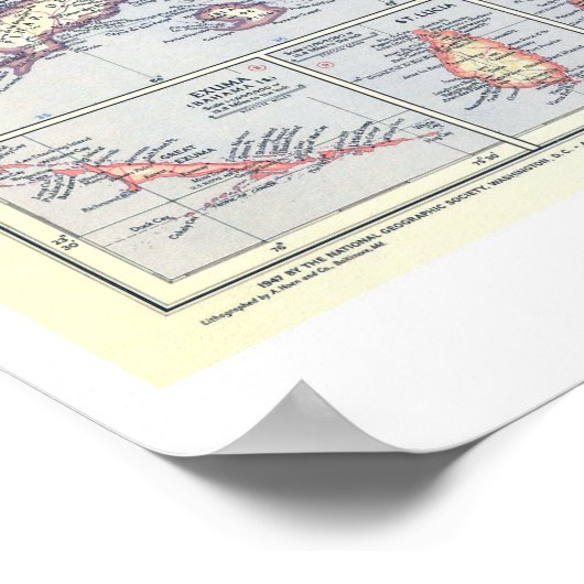 " The Caribbean: 1947 And Countries MAP ... Poster (Ecke)