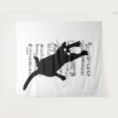 The cat hangs on musical notes wandteppich (Vorderseite (Horizontal))