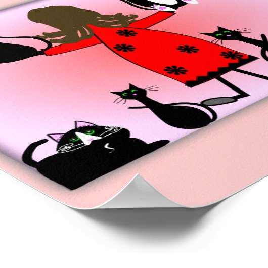 "The Cat Lady" Art Print, Black Cats Design~ Poster (Ecke)