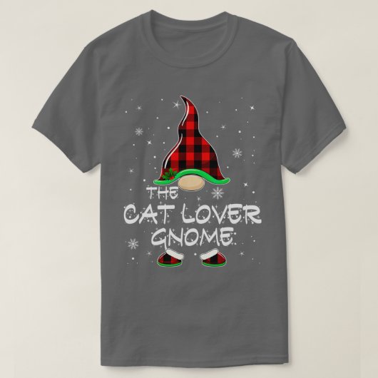 The Cat Lover Gnome Buffalo Plaid Matching Family T-Shirt (Design vorne)