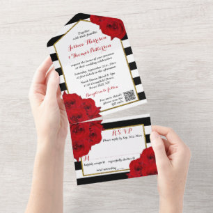 The Chic Modern Luxe Wedding Collection - Rote Ros All In One Einladung