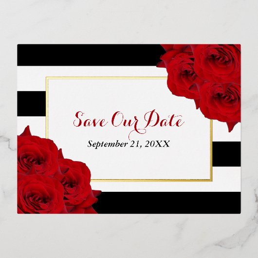 The Chic Modern Luxe Wedding Collection - Rote Ros Folie Einladungspostkarte (Vorderseite)