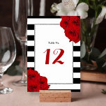The Chic Modern Luxe Wedding Collection - Rote Ros Tischnummer<br><div class="desc">Die schicke, moderne Luxus-Hochzeitskollektion besticht durch einen klassischen Schwarz-Weiß-Hintergrund mit schönen rubinfarbenen rote Rosen und einem Imitat mit Silberfolie. Diese Tischnummer-Karten sind leicht zu personalisieren und sind das ideale Zubehör für jede Hochzeit, jedes Brautparty, jede Geburtstagsfeier, jede Verlobung oder jeden anderen besondere Anlass. *** WIE MAN BESTELLT *** Bitte passen...</div>