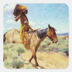 "The Chief" Western Art von W. Herbert Dunton Quadratischer Aufkleber