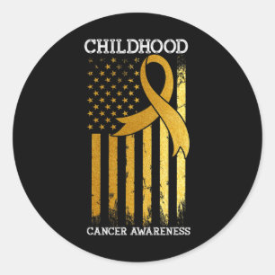 The Chilhood Cancer Awareness USA Flag Gold Ribbon Runder Aufkleber