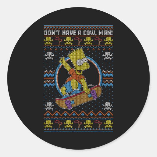 The Christmas Bart Don't Have A Cow Ugly Sweater  Runder Aufkleber (Vorderseite)