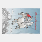 The Christmas Goat's Flight in the Mountains Geschirrtuch (Horizontal)