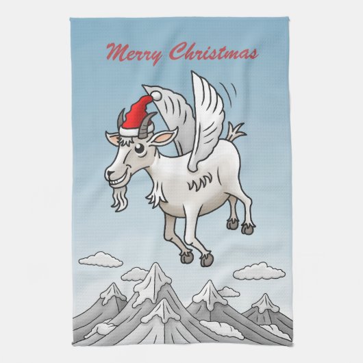 The Christmas Goat's Flight in the Mountains Geschirrtuch (Vertikal)
