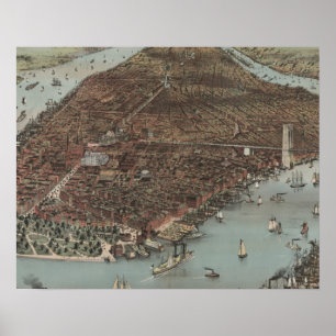 The City of New York   1883 (Colour Lithograph) Poster