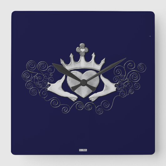The Claddagh (Silver) Quadratische Wanduhr (Vorderseite)
