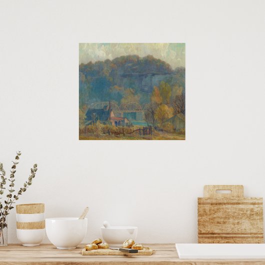 The Cliff at Morning, Ozarks (Öl auf Leinwand) Poster (Küche)